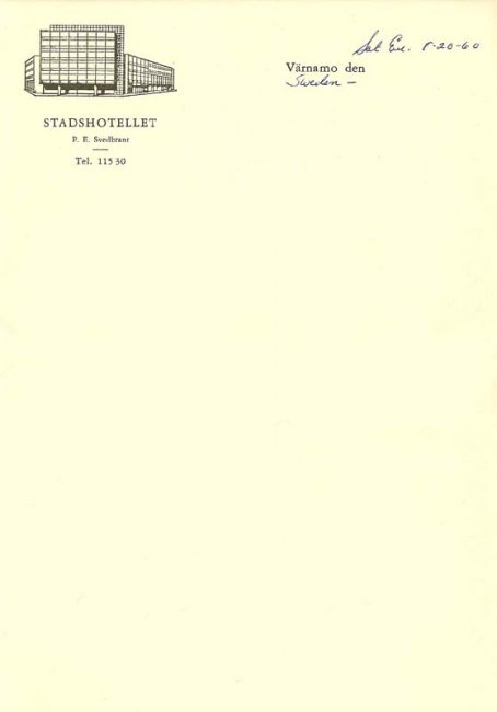 Brevpapper frn Stadshotellet (ca 1960)